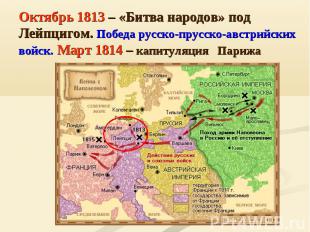 Октябрь 1813 – «Битва народов» под Лейпцигом. Победа русско-прусско-австрийских