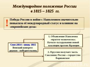 Международное положение России в 1815 – 1825 гг.Победа России в войне с Наполеон