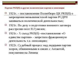 Партия РКП(б) и другие политические партии и оппозиции1921г. – постановление Пол