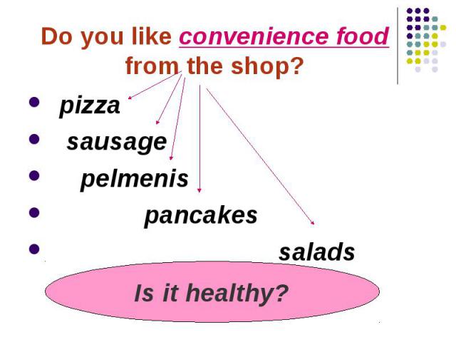 Do you like convenience food from the shop? pizza sausage pelmenis pancakes salads