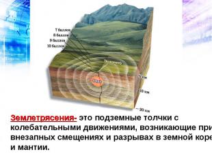 Землетрясения- это подземные толчки с колебательными движениями, возникающие при
