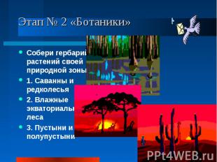 Этап № 2 «Ботаники» Собери гербарий растений своей природной зоны: 1. Саванны и