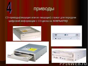 приводы CD-приводы(пишущие или не пишущие) служат для передачи цифровой информац