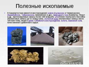 Полезные ископаемые В Башкортостане имеются месторождения нефти (Арланское и Чек