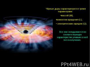 Чёрные дыры характеризуются тремя параметрами: массой (M), моментом вращения (L)