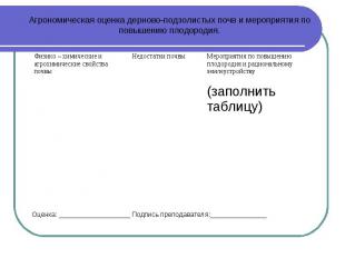 Агрономическая оценка дерново-подзолистых почв и мероприятия по повышению плодор