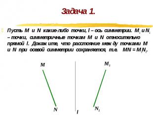 Задача 1. Пусть М и N какие-либо точки, l – ось симметрии. М1 и N1 – точки, симм