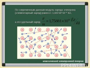 По современным данным модуль заряда электрона (элементарный заряд) равен e=1,602