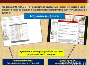 Система ИН-КЛАСС – это комплекс закрытых интернет сайтов для каждого класса в шк