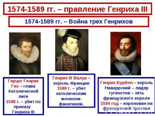 1574-1589 гг. – правление Генриха III 1574-1589 гг. – Война трех Генрихов Герцог