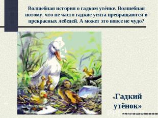 Волшебная история о гадком утёнке. Волшебная потому, что не часто гадкие утята п