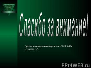 Спасибо за внимание! Презентацию подготовила учитель «СОШ №16» Цуканова Л.А.