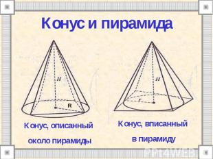 Конус и пирамида Конус, описанный около пирамиды Конус, вписанный в пирамиду