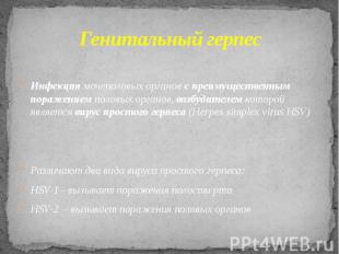 Генитальный герпес Инфекция мочеполовых органов с преимущественным поражением по