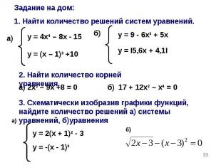 Задание на дом:1. Найти количество решений систем уравнений.3. Схематически изоб