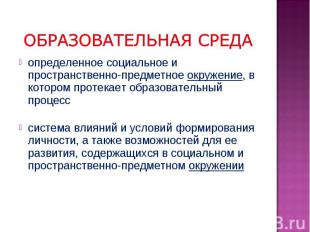 определенное социальное и пространственно-предметное окружение, в котором протек