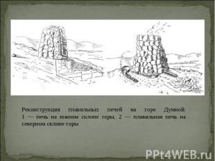 Реконструкция плавильных печей на горе Думной: 1 — печь на южном склоне горы, 2