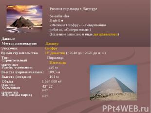 Розовая пирамида в Дахшуре Se-nefer-cha S-nfr-ḫˁ «Явление Снофру» («Совершенная