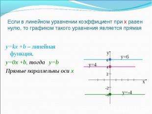 Если в линейном уравнении коэффициент при х равен нулю, то графиком такого уравн
