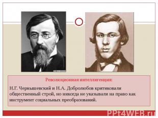 Революционная интеллигенция:Н.Г. Чернышевский и Н.А. Добролюбов критиковали обще