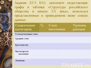 Задание ЕГЭ В12: заполните недостающие графы в таблице «Структура российского об