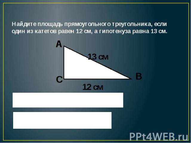 Используя данные рисунка 23 найдите площадь прямоугольного треугольника