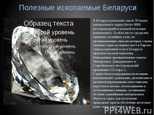Полезные ископаемые БеларусиВ Беларуси разведано около 30 видов минерального сыр