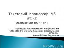 Текстовый процессор MS WORD основные понятия