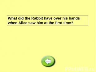What did the Rabbit have over his hands when Alice saw him at the first time?