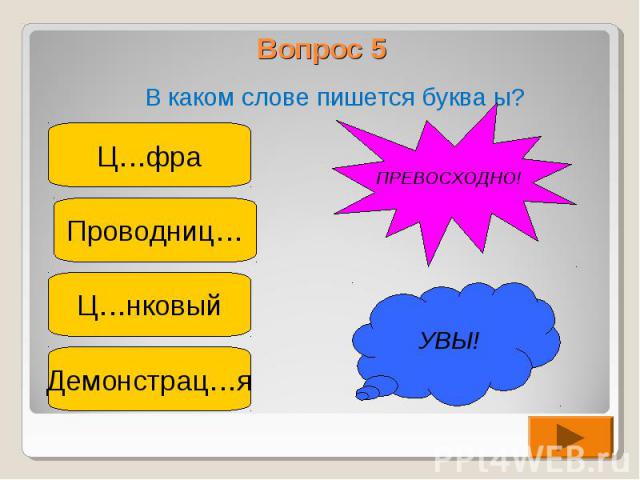 Вопрос 5 В каком слове пишется буква ы?