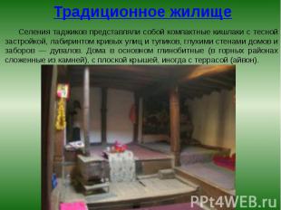 Традиционное жилище Селения таджиков представляли собой компактные кишлаки с тес