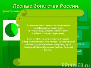 Лесные богатства России.Для определения группы леса пользуются коэффициентом лес