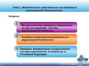 Тема 1. Методология комплексного исследования национальной безопасности.Методоло