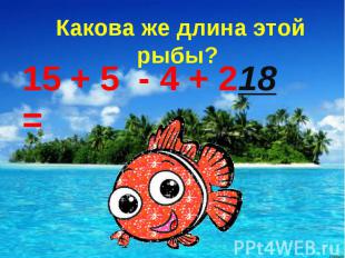 Какова же длина этой рыбы? 15 + 5 - 4 + 2 =