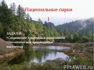 Национальные парки 1 ЗАДАЧИ: Сохранение природных комплексов Экологическое просв