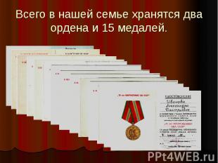 Всего в нашей семье хранятся два ордена и 15 медалей.