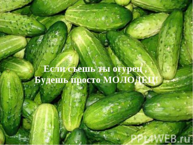 Если съешь ты огурец , Будешь просто МОЛОДЕЦ!