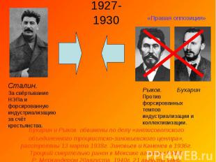 1927-1930 Сталин. За свёртывание НЭПа и форсированную индустриализацию за счёт к