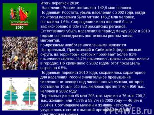 Итоги переписи 2010: Население России составляет 142,9 млн человек. По данным Ро