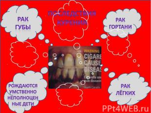 Последствия курения Рак губы Рак гортани Рождаются умственно неполноценные дети