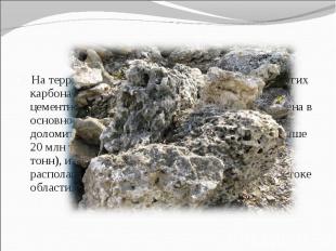 На территории области обнаружены залежи и других карбонатных пород —доломитов (и