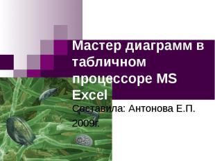Мастер диаграмм в табличном процессоре MS Excel Составила: Антонова Е.П. 2009г.