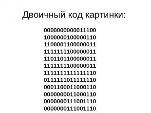 Двоичный код картинки: 0000000000011100 1000000100000110 1100001100000011 111111