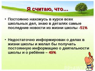 Я считаю, что… Постоянно нахожусь в курсе всех школьных дел, знаю в деталях самы