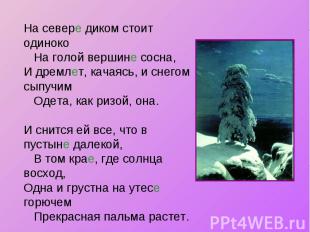 На севере диком стоит одиноко На голой вершине сосна, И дремлет, качаясь, и снег