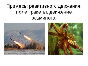 Примеры реактивного движения: полет ракеты, движение осьминога.
