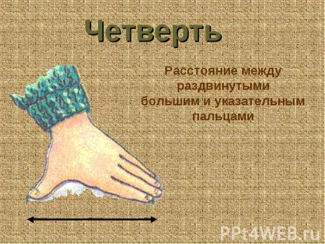 Четверть Расстояние между раздвинутыми большим и указательным пальцами