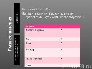 Вы - композитор! ) Напишите какими выразительными средствами музыки вы воспользу