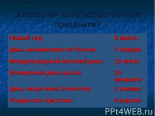 Знаешь ли ты государственные праздники?