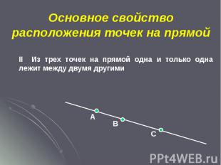 Основное свойство расположения точек на прямой II Из трех точек на прямой одна и